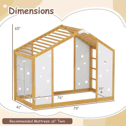 Lit d'escalade Montessori 2 en 1 taille double avec barres de singe pour garçons et filles