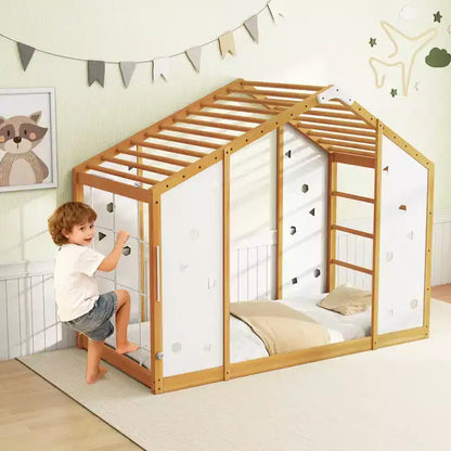 Lit d'escalade Montessori 2 en 1 taille double avec barres de singe pour garçons et filles
