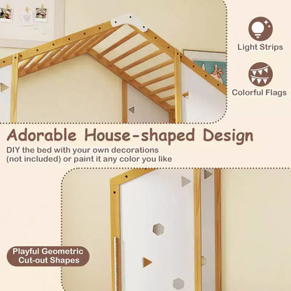 Lit d'escalade Montessori 2 en 1 taille double avec barres de singe pour garçons et filles