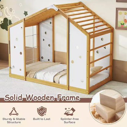 Lit d'escalade Montessori 2 en 1 taille double avec barres de singe pour garçons et filles