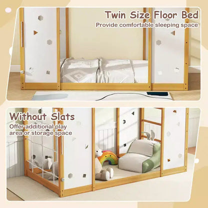 Lit d'escalade Montessori 2 en 1 taille double avec barres de singe pour garçons et filles