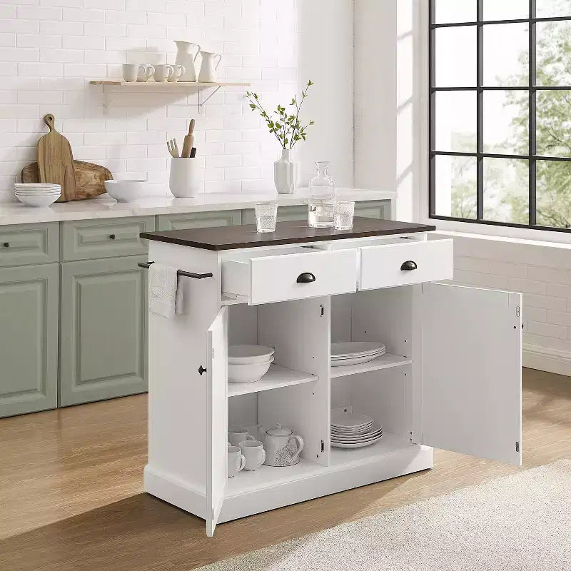 Îlot de cuisine métallique de 36 po avec 2 portes et 2 étagères, chariot de rangement moderne