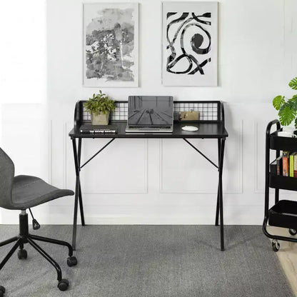 Bureau informatique de 101,6 cm pour jeux et bureau à domicile avec étagère de rangement à grille et cadre en métal en forme de X, noir