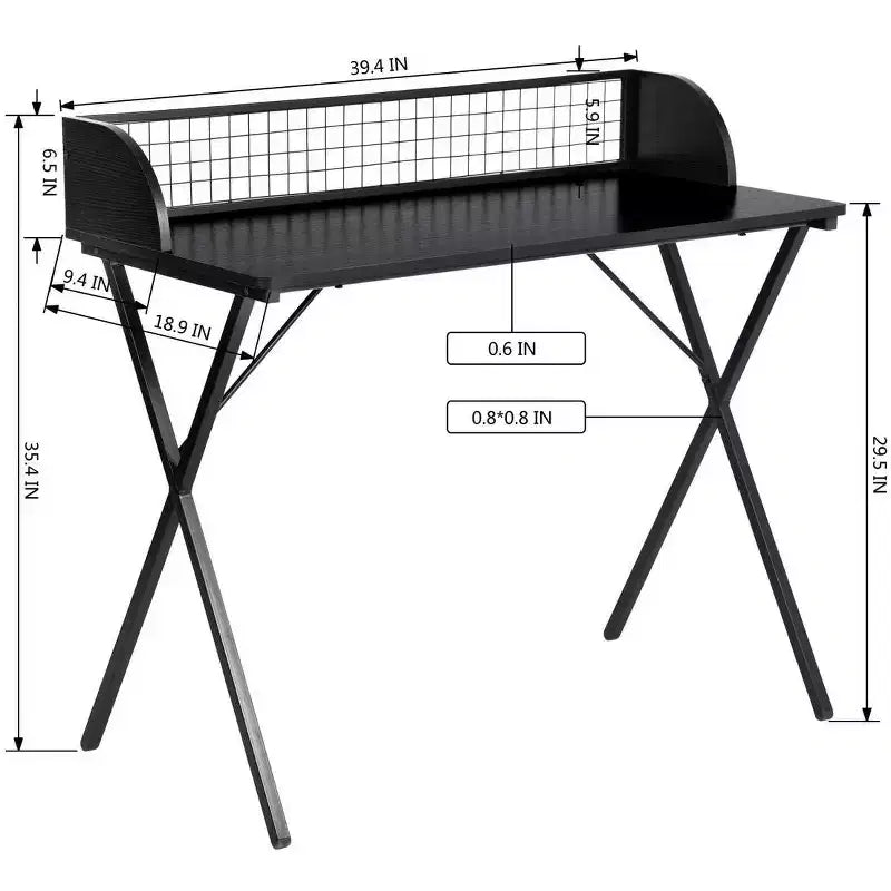 Bureau informatique de 101,6 cm pour jeux et bureau à domicile avec étagère de rangement à grille et cadre en métal en forme de X, noir