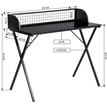 Bureau informatique de 101,6 cm pour jeux et bureau à domicile avec étagère de rangement à grille et cadre en métal en forme de X, noir