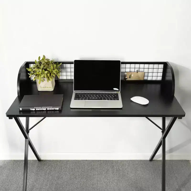 Bureau informatique de 101,6 cm pour jeux et bureau à domicile avec étagère de rangement à grille et cadre en métal en forme de X, noir