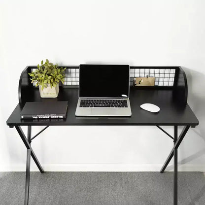 Bureau informatique de 101,6 cm pour jeux et bureau à domicile avec étagère de rangement à grille et cadre en métal en forme de X, noir