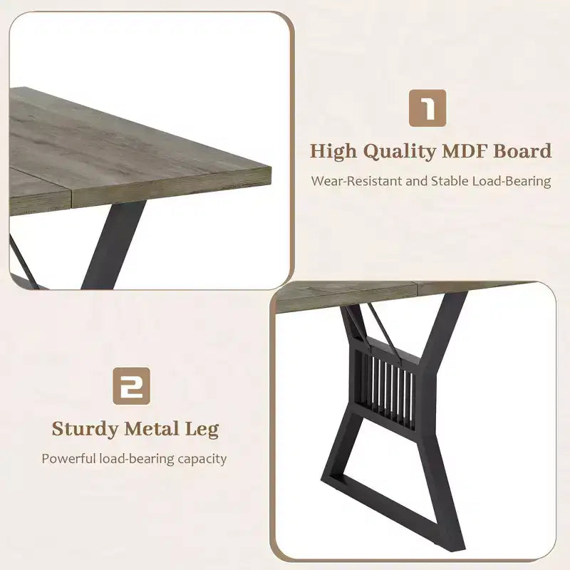 Grande table à manger de 180 cm pour 4 à 6 personnes, table de cuisine de style rustique en bois avec pieds en métal, tables de cuisine rectangulaires pour salle à manger, salon