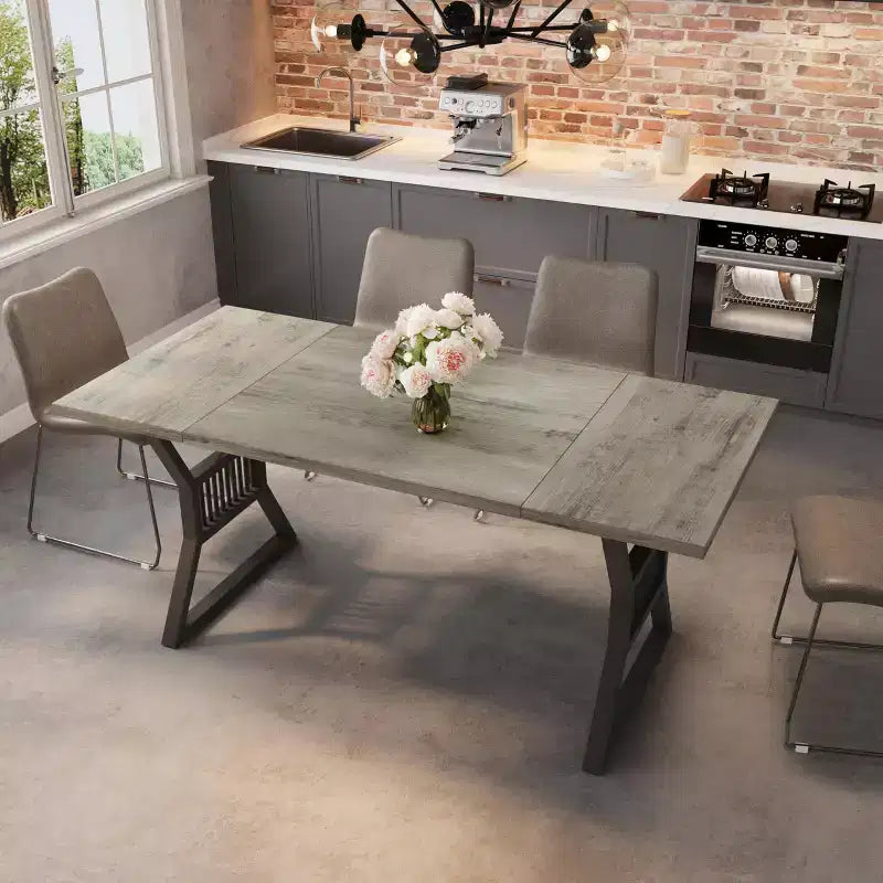 Grande table à manger de 180 cm pour 4 à 6 personnes, table de cuisine de style rustique en bois avec pieds en métal, tables de cuisine rectangulaires pour salle à manger, salon