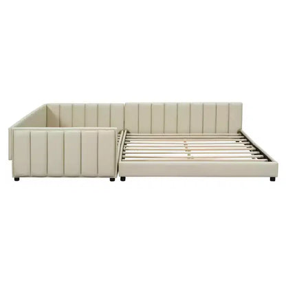 Lit gigogne en bois pour mère et enfant, tailles Queen et Twin XL, capitonné en cuir PU, plateforme au sol