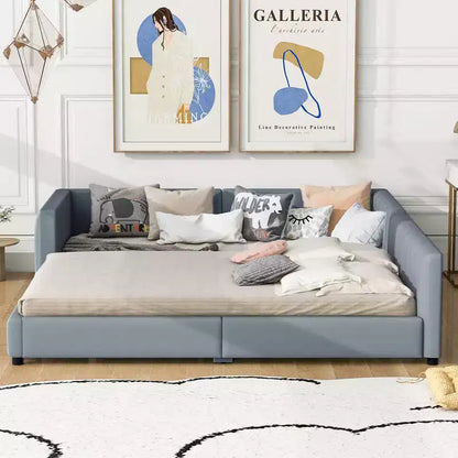 Lit gigogne en bois pour mère et enfant, tailles Queen et Twin XL, capitonné en cuir PU, plateforme au sol