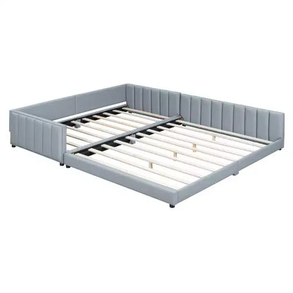 Lit gigogne en bois pour mère et enfant, tailles Queen et Twin XL, capitonné en cuir PU, plateforme au sol