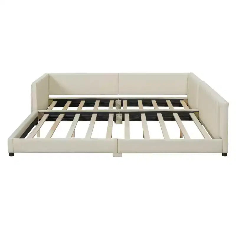 Lit gigogne en bois pour mère et enfant, tailles Queen et Twin XL, capitonné en cuir PU, plateforme au sol