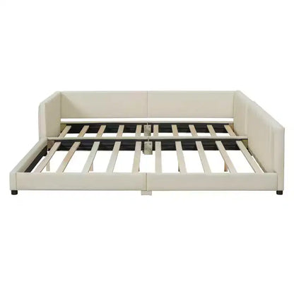 Lit gigogne en bois pour mère et enfant, tailles Queen et Twin XL, capitonné en cuir PU, plateforme au sol
