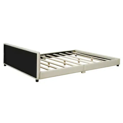 Lit gigogne en bois pour mère et enfant, tailles Queen et Twin XL, capitonné en cuir PU, plateforme au sol