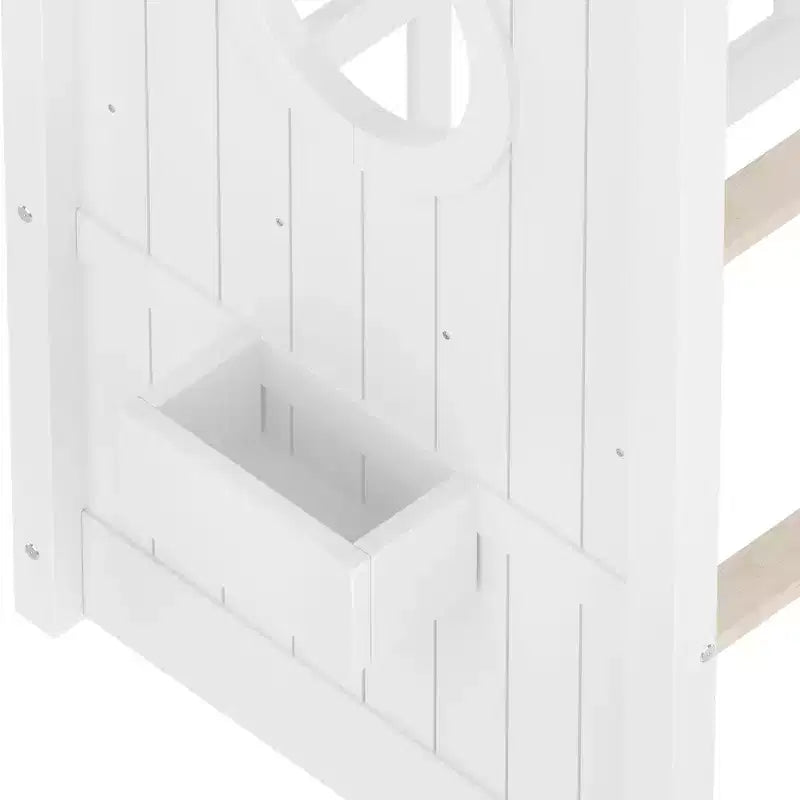 Lit de sol Montessori double en bois de pin massif avec étagère de rangement et toit