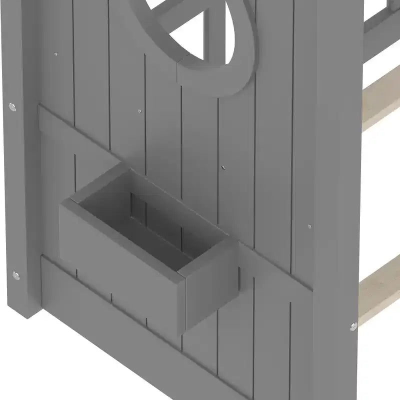 Lit de sol Montessori double en bois de pin massif avec étagère de rangement et toit