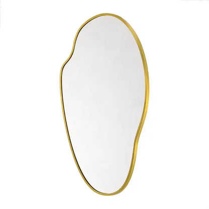 Vallia Brushed Gold Asymmetrical Irregular Wall Mirror ,22''x 34'' Unique Brass Frame Wall Mounted Mirror for Bathroom,Entryway,Nursery