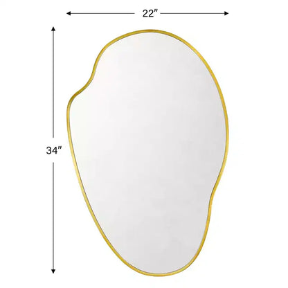 Miroir mural asymétrique 22"x34" en or brossé, cadre irrégulier en laiton, fixation murale pour salle de bain et entrée