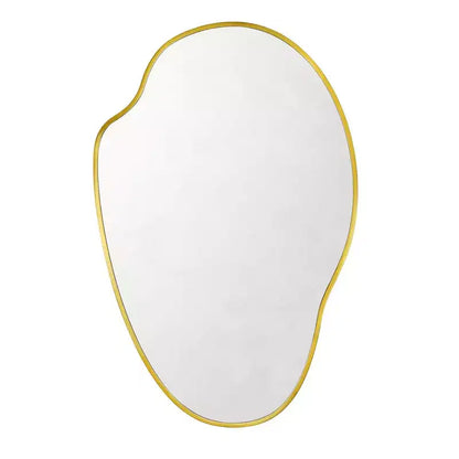 Miroir mural asymétrique 22"x34" en or brossé, cadre irrégulier en laiton, fixation murale pour salle de bain et entrée