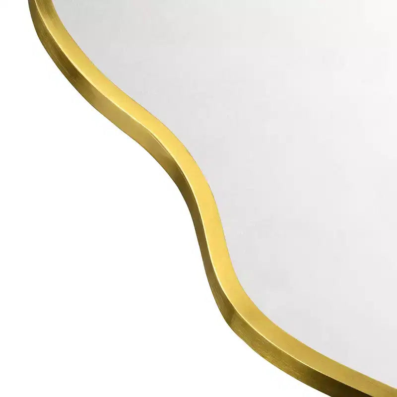 Miroir mural asymétrique 22"x34" en or brossé, cadre irrégulier en laiton, fixation murale pour salle de bain et entrée