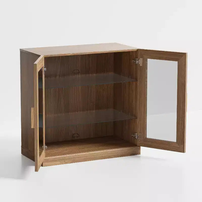 Étagère à livres moderne en bois de 31 po avec 2 portes vitrées et tablette ajustable, naturelle