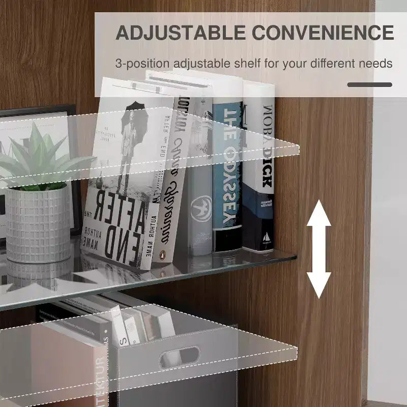 Étagère à livres moderne en bois de 31 po avec 2 portes vitrées et tablette ajustable, naturelle