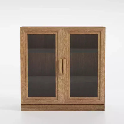 Étagère à livres moderne en bois de 31 po avec 2 portes vitrées et tablette ajustable, naturelle
