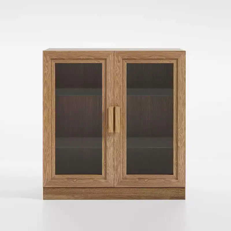 Bibliothèque moderne en bois de 36 po avec 2 portes en verre et étagère réglable, naturelle