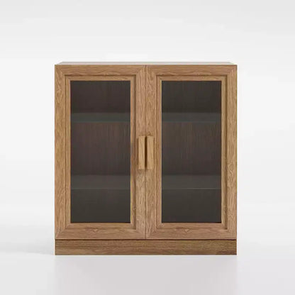 Bibliothèque moderne en bois de 36 po avec 2 portes en verre et étagère réglable, naturelle