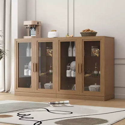 Bibliothèque moderne en bois de 36 po avec 2 portes en verre et étagère réglable, naturelle