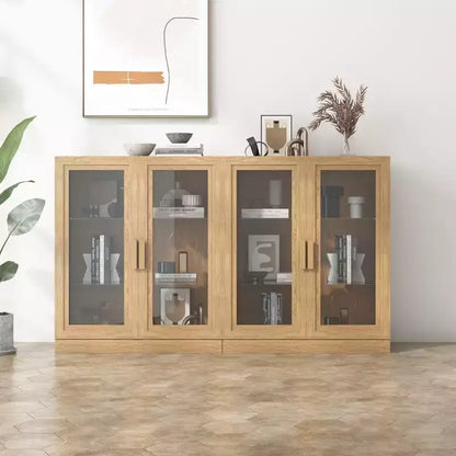 Bibliothèque moderne en bois de 36 po avec 2 portes en verre et étagère réglable, naturelle
