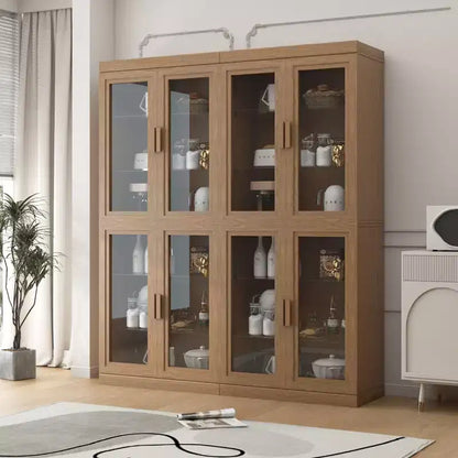 Bibliothèque moderne en bois de 36 po avec 2 portes en verre et étagère réglable, naturelle