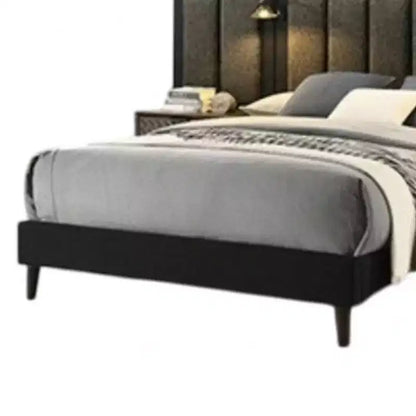 Lit plateforme Queen Size avec tête de lit capitonnée, éclairage LED et cadre en bois marron foncé